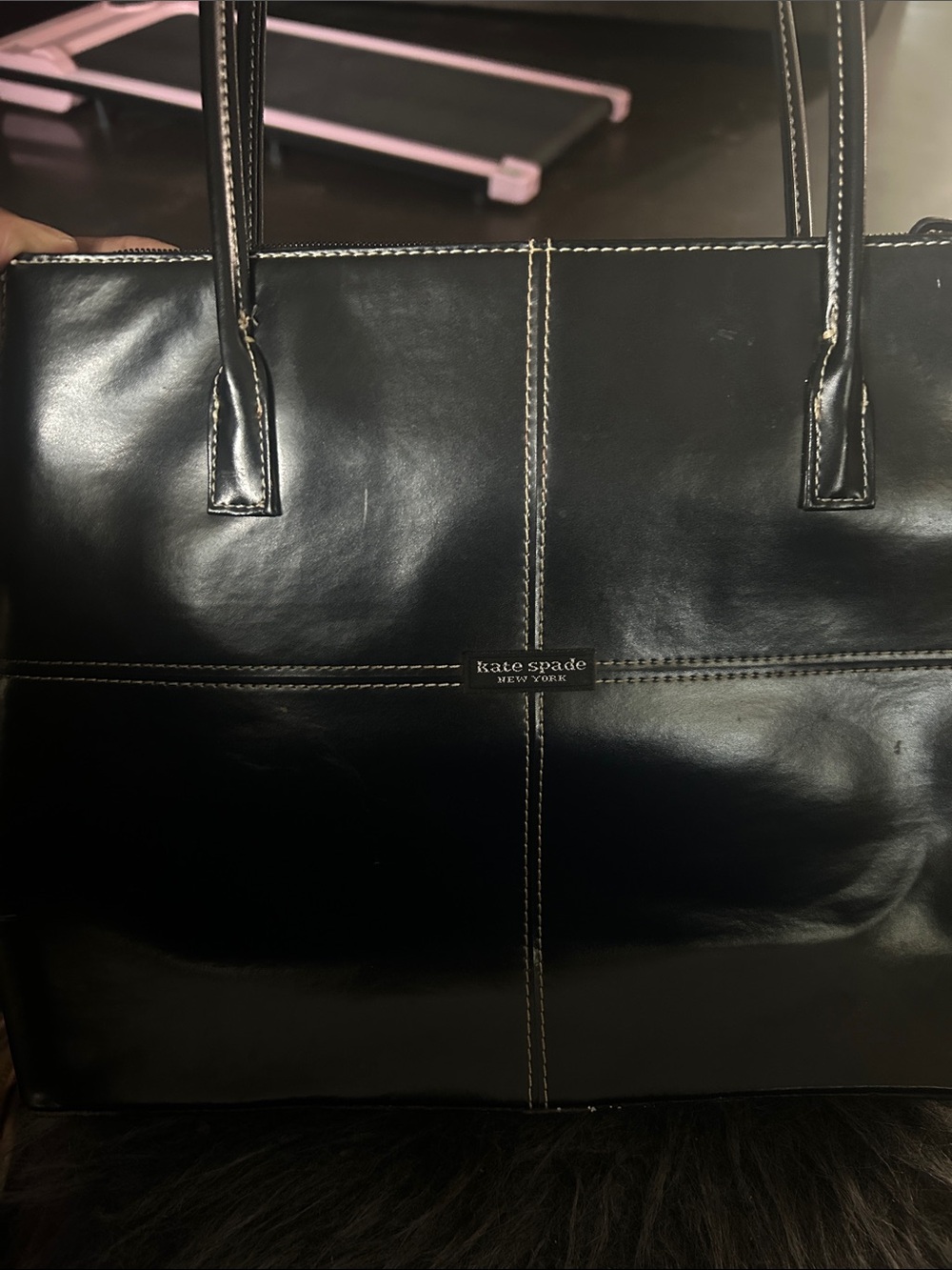 kate spade Black Leather Tote with Contrast Stitching - Picture 2 of 4